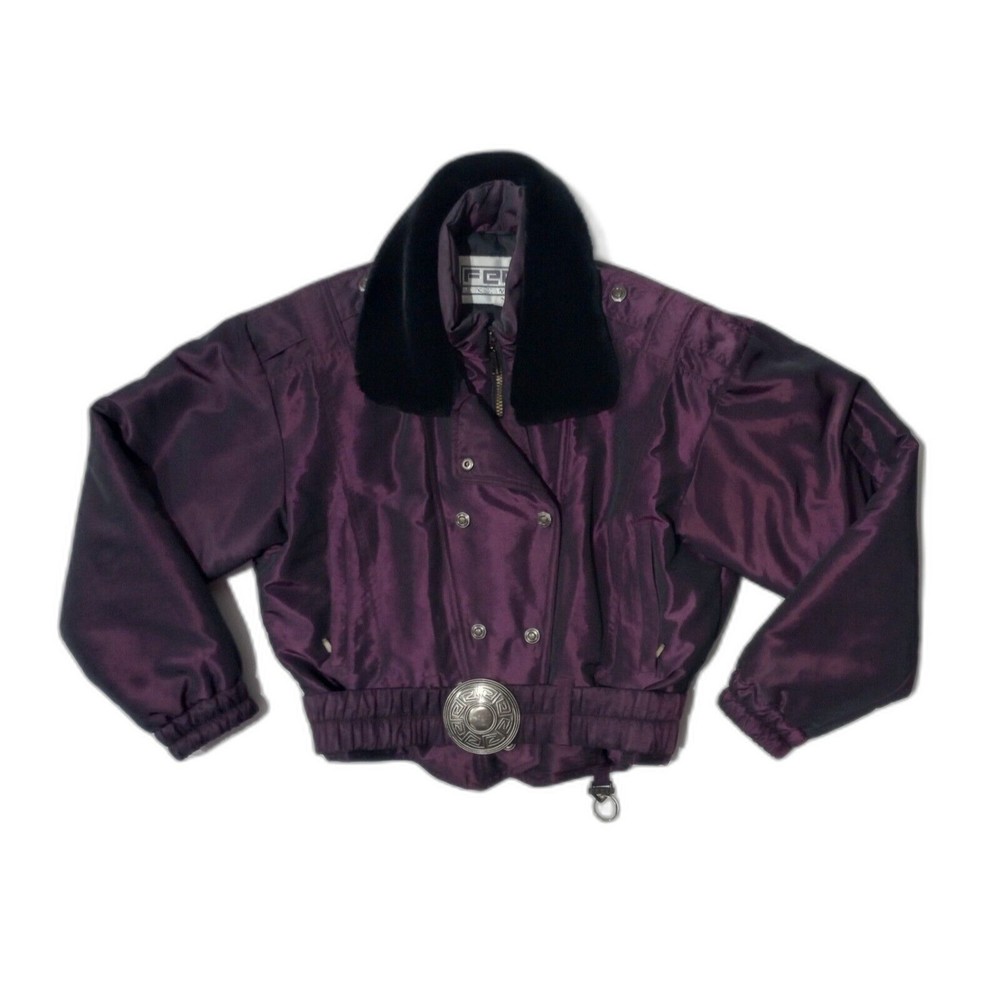 FERA Womens Sz10 Irredentist Purple Short Moto Jacket Ski Snowboard Western Belt
